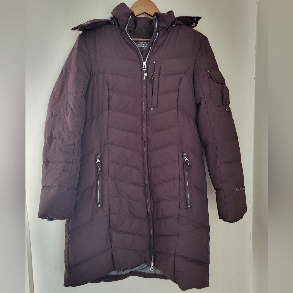 Eddie Bauer Down Long Coat, Size M, Chocolate Brown